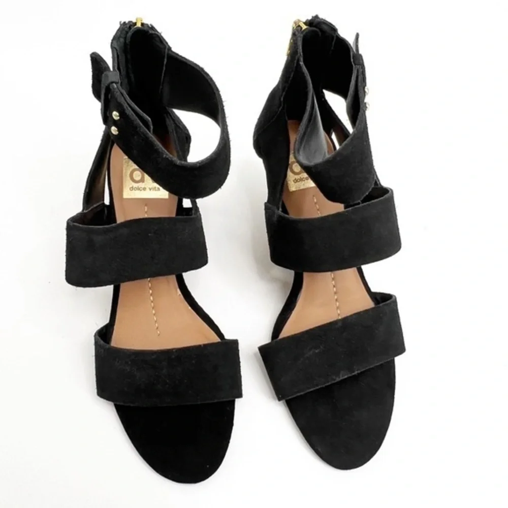 Dolce Vita Black Suede Wood Wedge Sandal Size 7.5